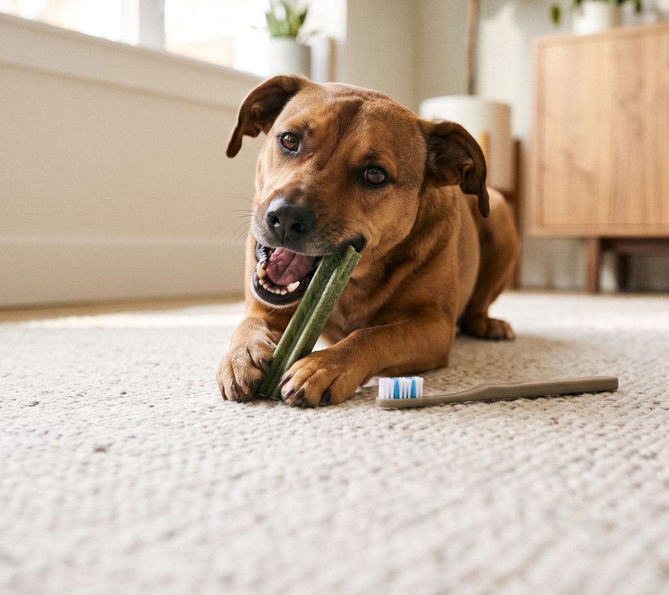 Dog with a dental chew