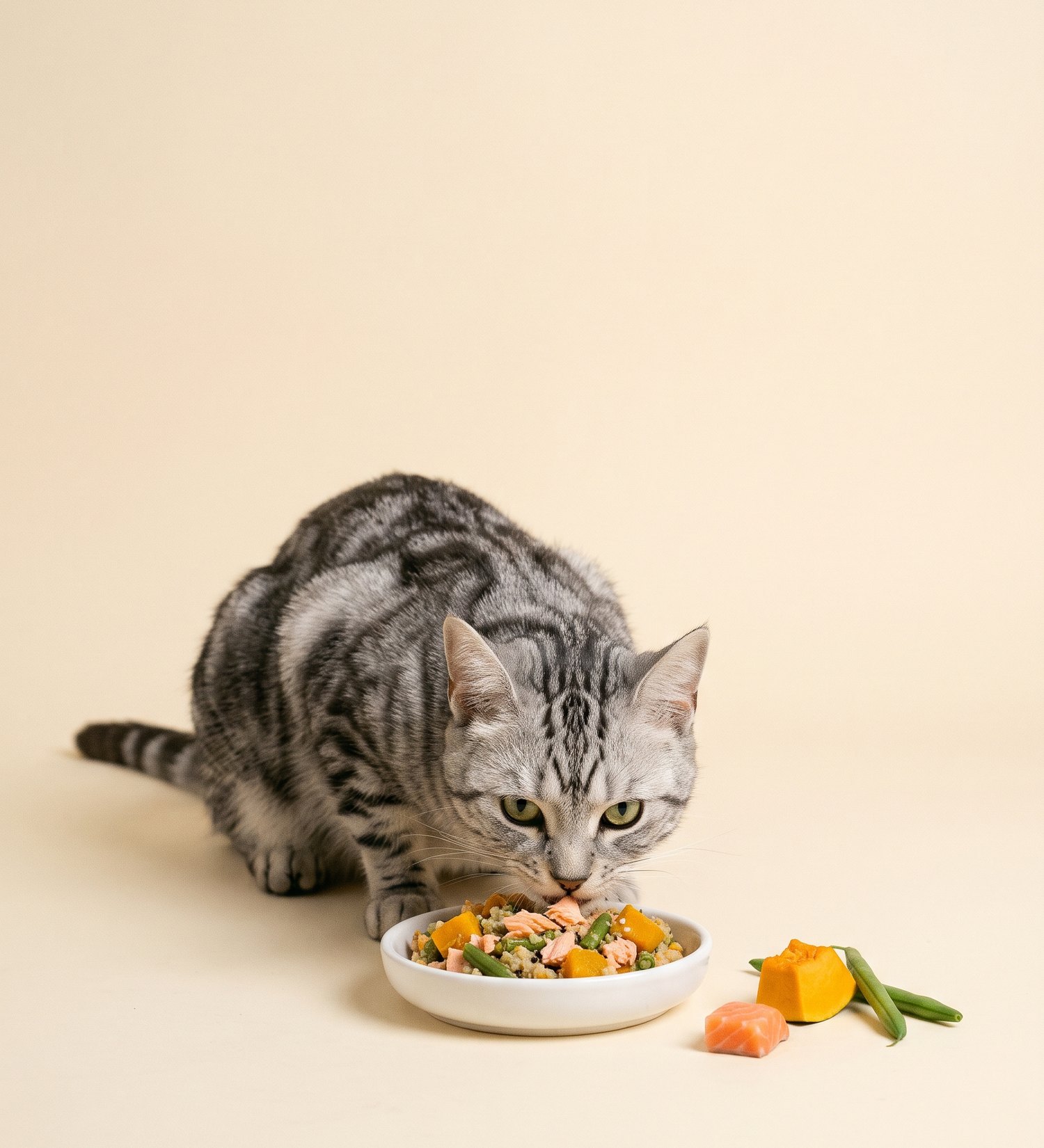 Cat eating fresh food